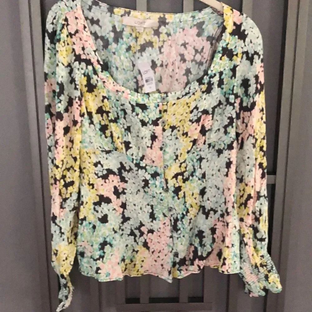 NWT Loft Floral, long sleeve blouse, square square neck blouse top XS